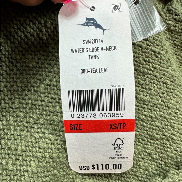 TOMMY BAHAMA: NWT Water’s Edge V-Neck Green Tank -Size XS - Picture 5 of 8